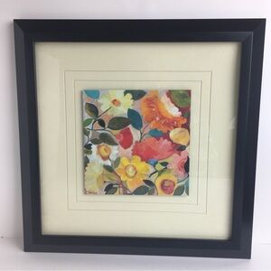 Kim Parker “Lush Garden” Botanical Modern Art Framed Tile Print Signed 13x13